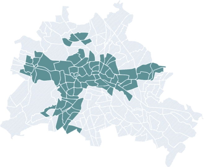 Karte von Berlin mit eingezeichneter Eurofiber Glasfasernetzabdeckung